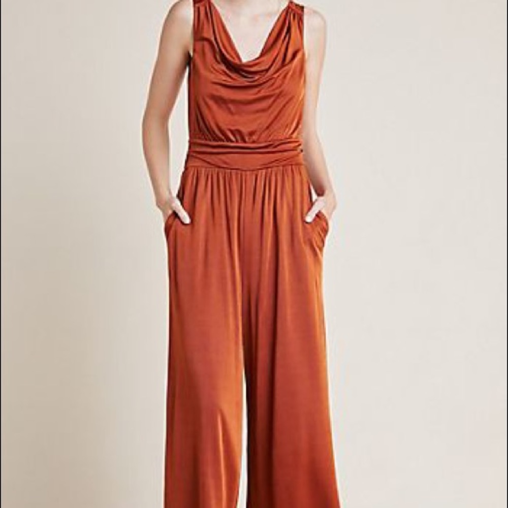 Anthropologie Rust Cowl Neck Jumpsuit
